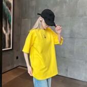 黄色中长款 上衣 慵懒风高级感短袖 t恤女洋气2025年新款 夏宽松韩版