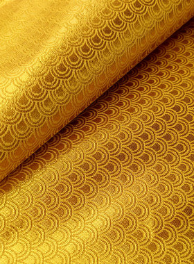 中国风传统复古金丝线提花金黄色凤尾图案凰鳞毛花云朵绸缎布料DI