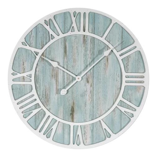 欧式白色圆形罗马木质挂钟客厅超大装饰静音壁钟