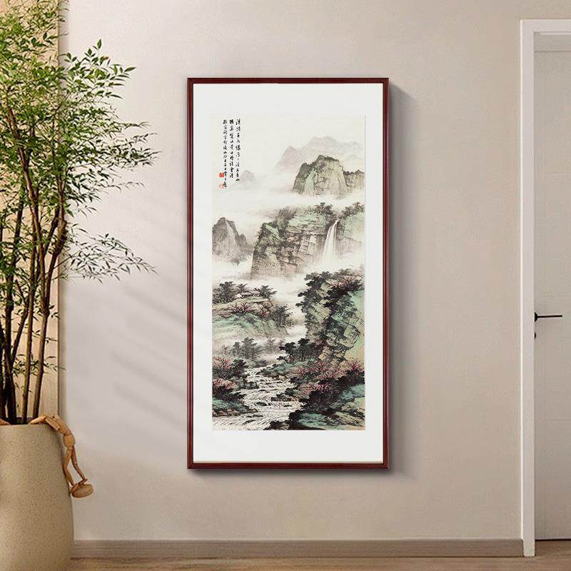 山水装饰画客厅入户玄关走廊壁画竖版水墨国画办公室书房中式挂画