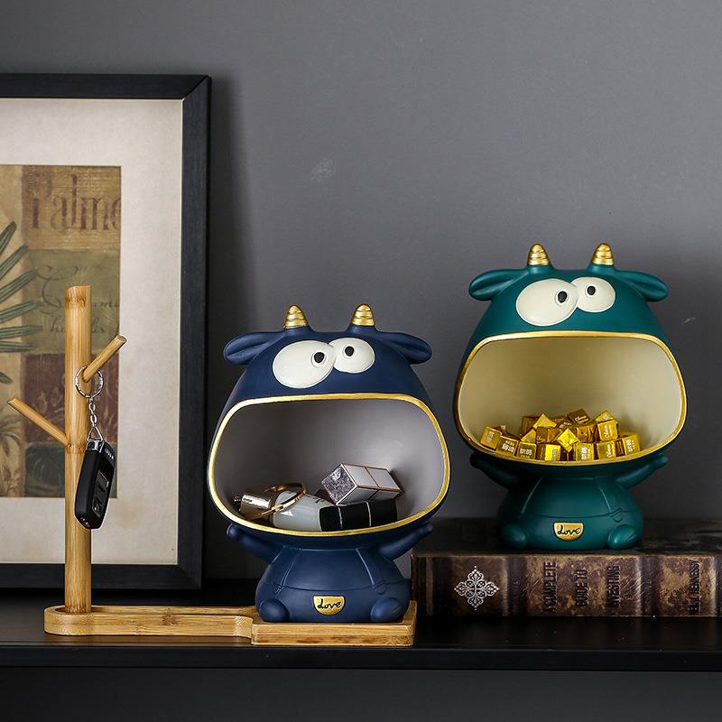 北欧创意招财玄关入门口钥匙收纳盒客厅茶几美式可爱创意装饰摆件