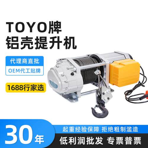 TOYO牌提升机380v多功能电动葫芦800KG2.5吨220v家用电葫芦卷扬机