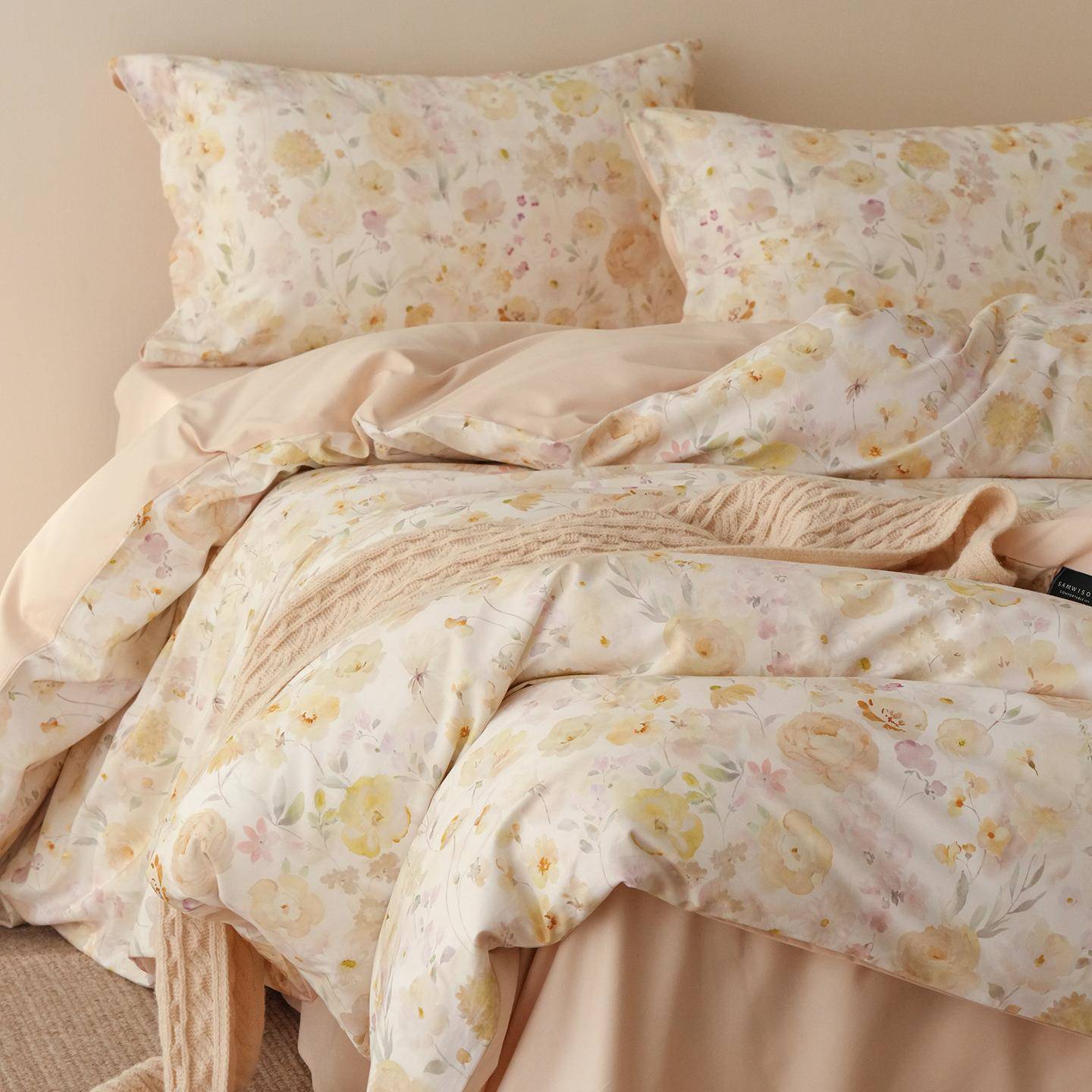 100S高支纽扣款全棉磨毛四件套加厚保暖纯棉被套床单花卉秋冬床品