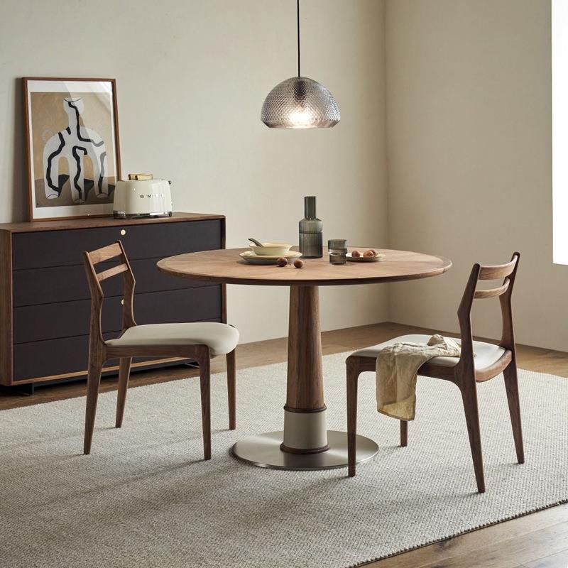 法式复古圆餐桌竹蜻蜓北美黑胡桃木实木北欧家用小户型吃饭桌圆桌