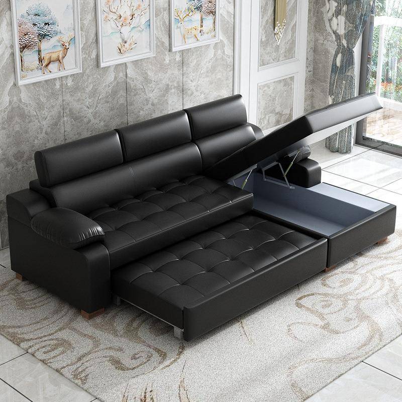 皮艺沙发床高档小户型多功能储物沙发折叠两用皮艺转角贵妃组合