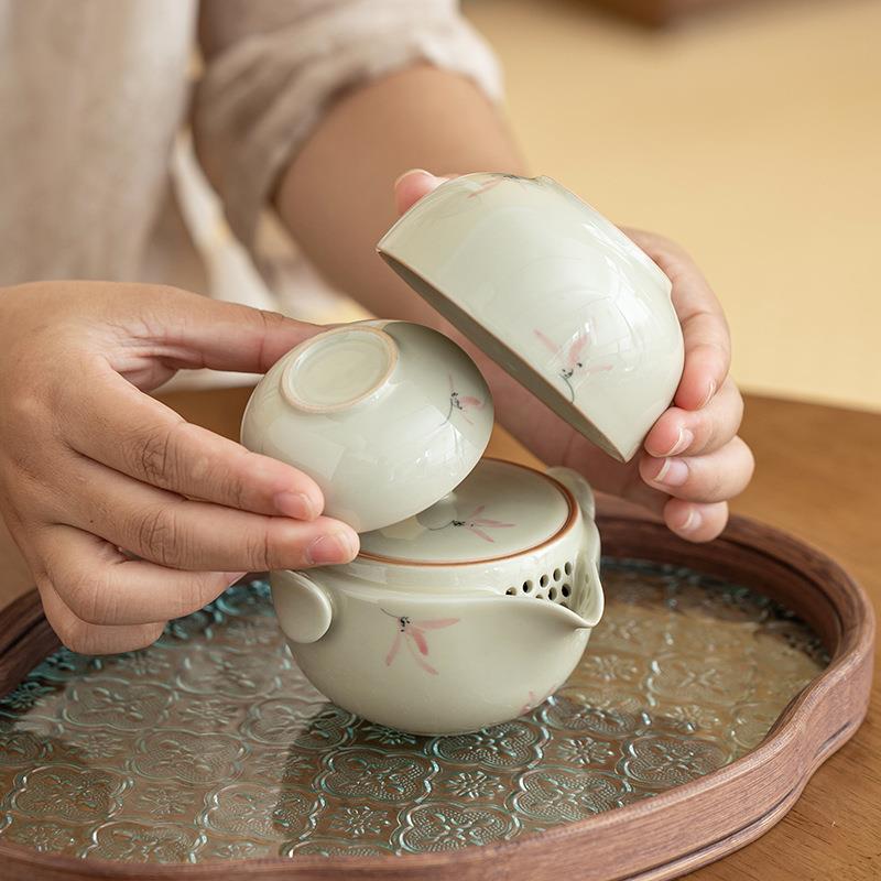 手绘粉色兰花快客杯女士单杯陶瓷家用釉下彩茶杯新中式冰台彩兰