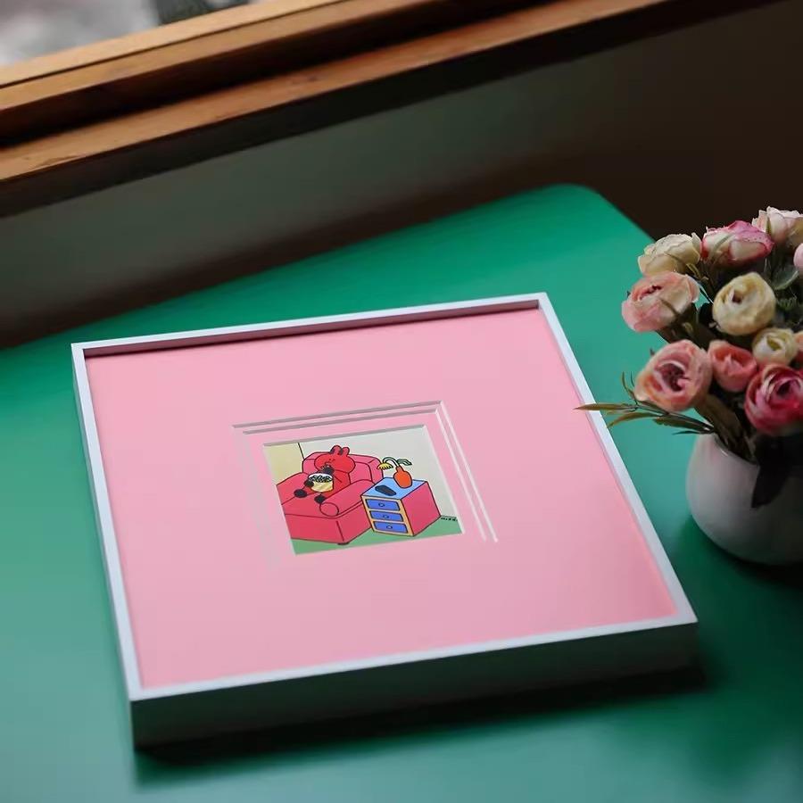 简约艺术装饰画粉红色卡通挂画儿童房书房卧室卡纸画小清新水晶画