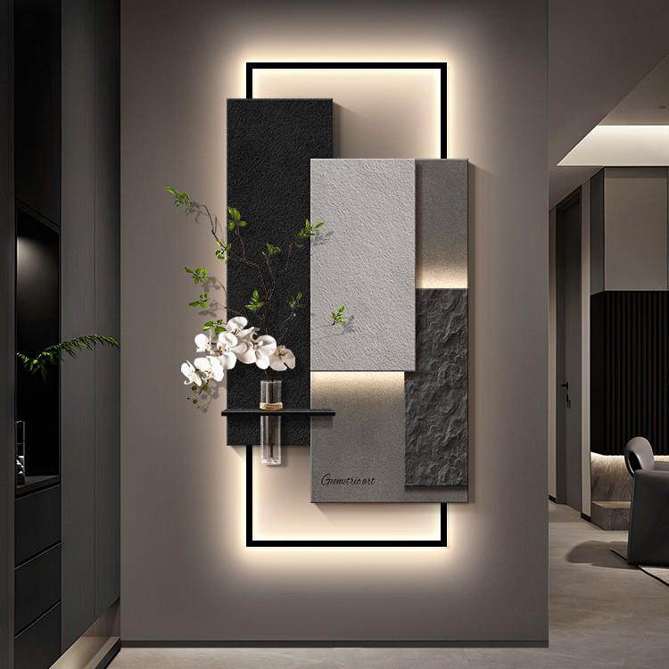 意式轻奢玄关装饰画高级感抽象几何过道走廊挂画立体砂岩壁画新款