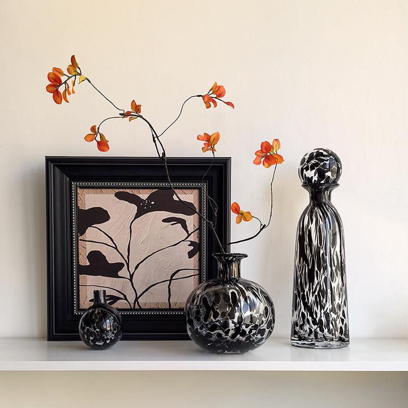 态生活中古高级感创意透明玻璃花瓶客厅书房插花瓶欧式装饰品摆件