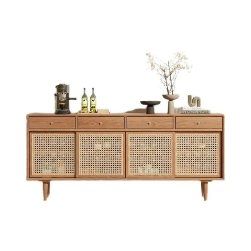 藤编餐边柜北欧实木茶水柜客厅储物柜简约现代收纳柜玄关柜日式柜