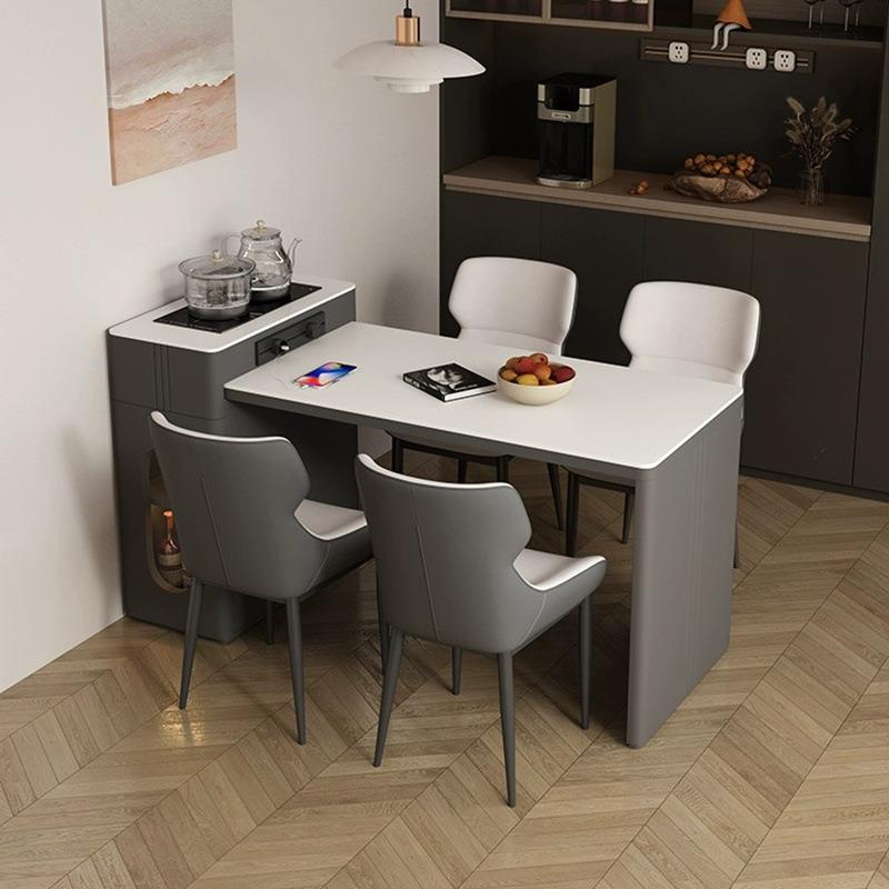 奶油风茶台桌现代简约家用岛台餐桌一体可伸缩导台小户型岩板茶桌