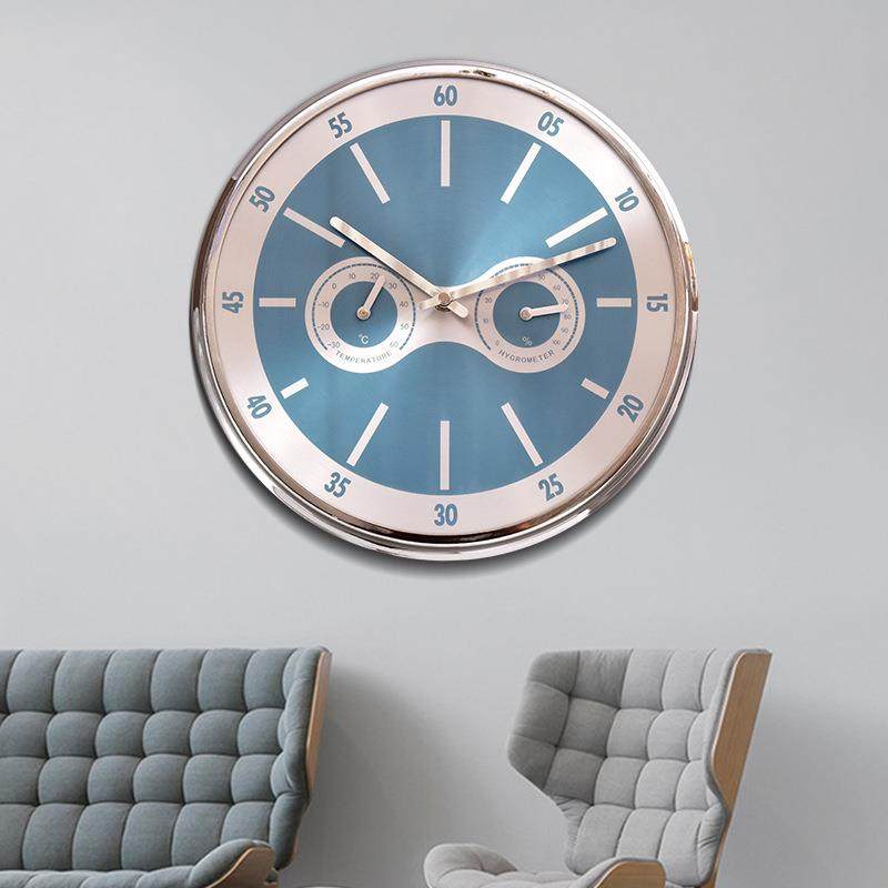 轻奢温湿度静音挂钟北欧简约创意挂表金属大气现代时尚时钟表