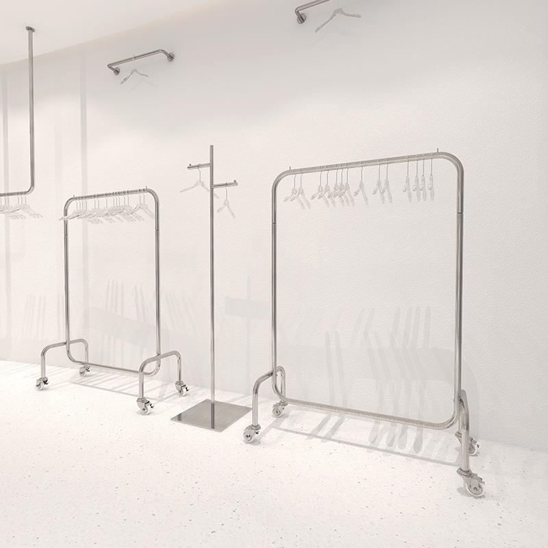服装店落地式挂衣架不锈钢移动衣架女装店挂衣杆中岛陈列展示货架