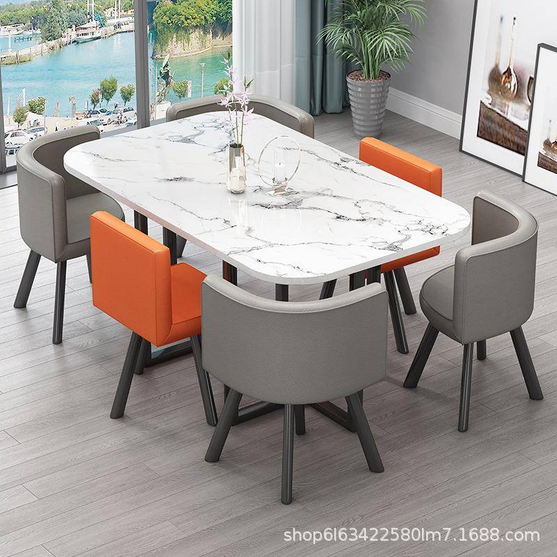 网红长方形办公会议洽谈接待休闲桌椅组合培训休息区餐桌家用6人