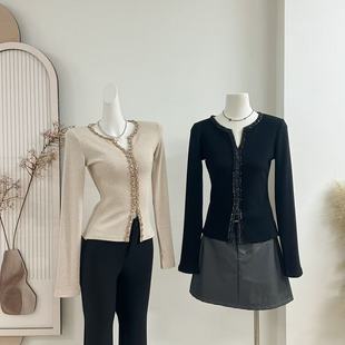 2418 流光瑰梦秋冬新款 高级感小香风重工针织开衫