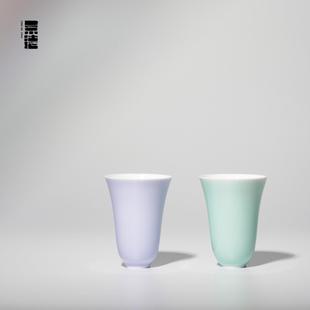 全手工茶杯品茗杯高温原矿釉 景德1004 浅紫淡绿闻香杯主人杯45ml