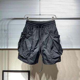 夏季暗黑系街头潮牌风大口袋飘带高级设计感工装短裤男休闲五分裤