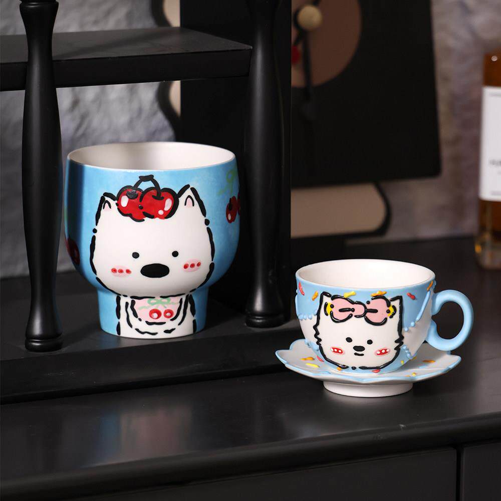 景德镇手工手绘陶瓷马克杯卡通可爱猫咪水杯手握随行杯牛奶咖啡杯