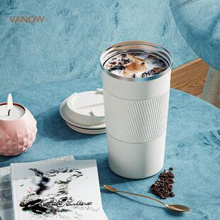 Vanow保温杯女生2023新款咖啡杯可携式随行男ins可爱陶瓷水杯子