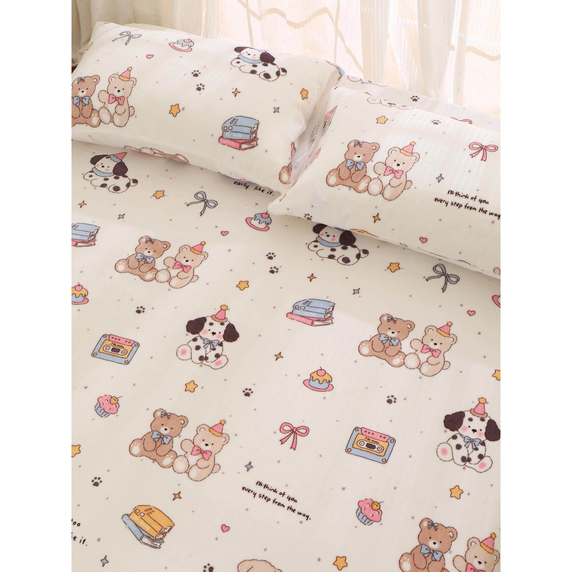 焦糖熊儿童冬季加绒毛牛奶绒床单单件珊瑚绒学生宿舍单人180x200