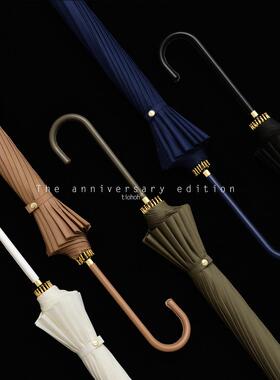 Tiohoh女士长柄伞，晴或雨，日式16骨直柄，抗风双大直自动伞黑色