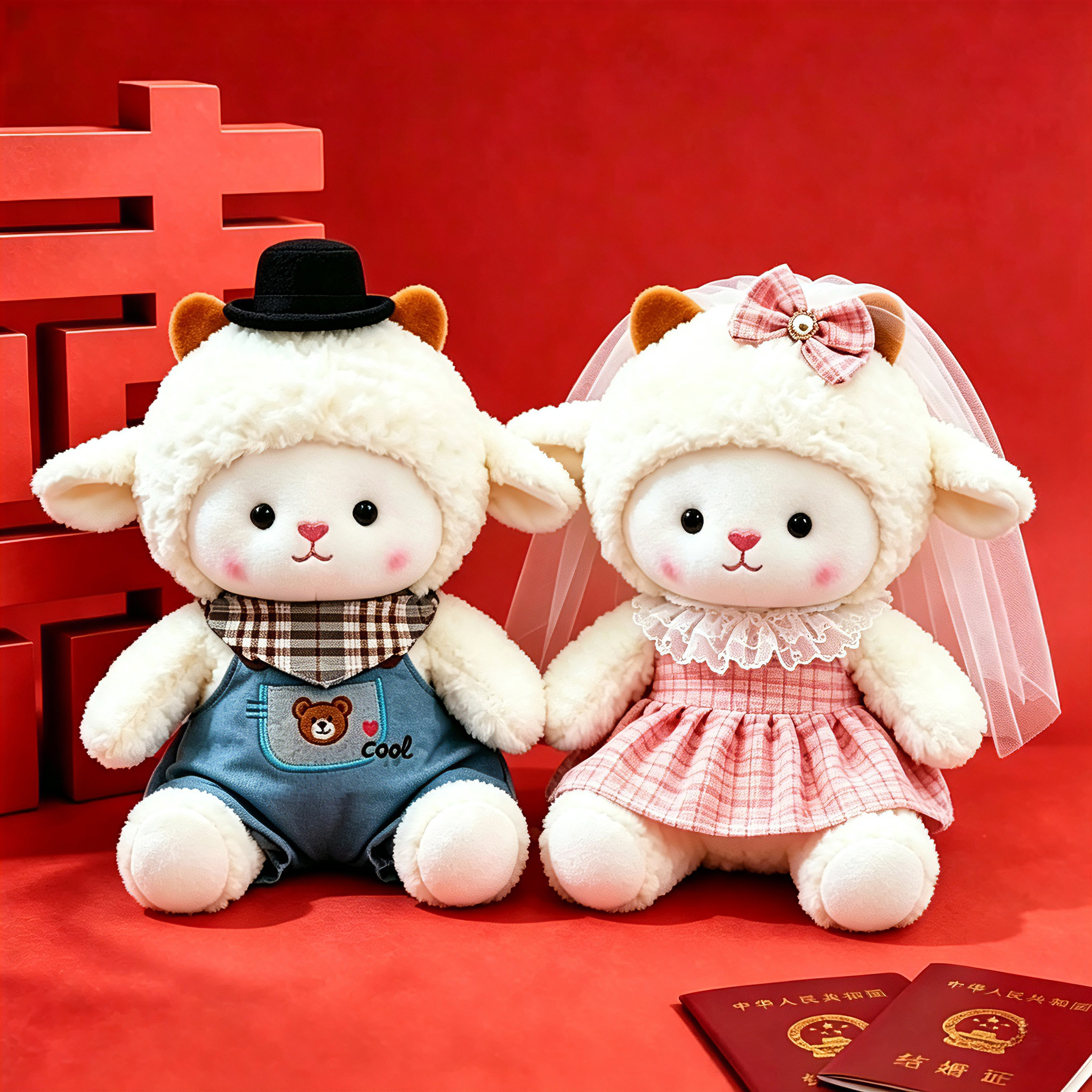 压床娃娃一对结婚新款高档小羊玩偶新婚礼物婚房布置婚庆陪嫁公仔