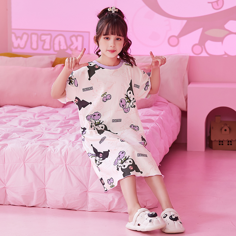 儿童睡衣夏季女童短袖纯棉星之卡比卡通可爱薄款公主宝宝连体睡裙