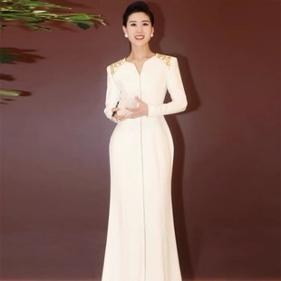 宴会晚礼服裙女2024新款高级感气质高端大气轻奢小众主持人演出服