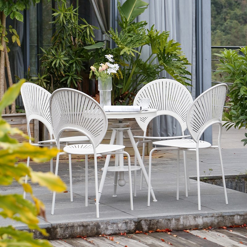 户外桌椅组合公园休闲吧奶油风桌椅三件套小酒吧露台露天休闲网红