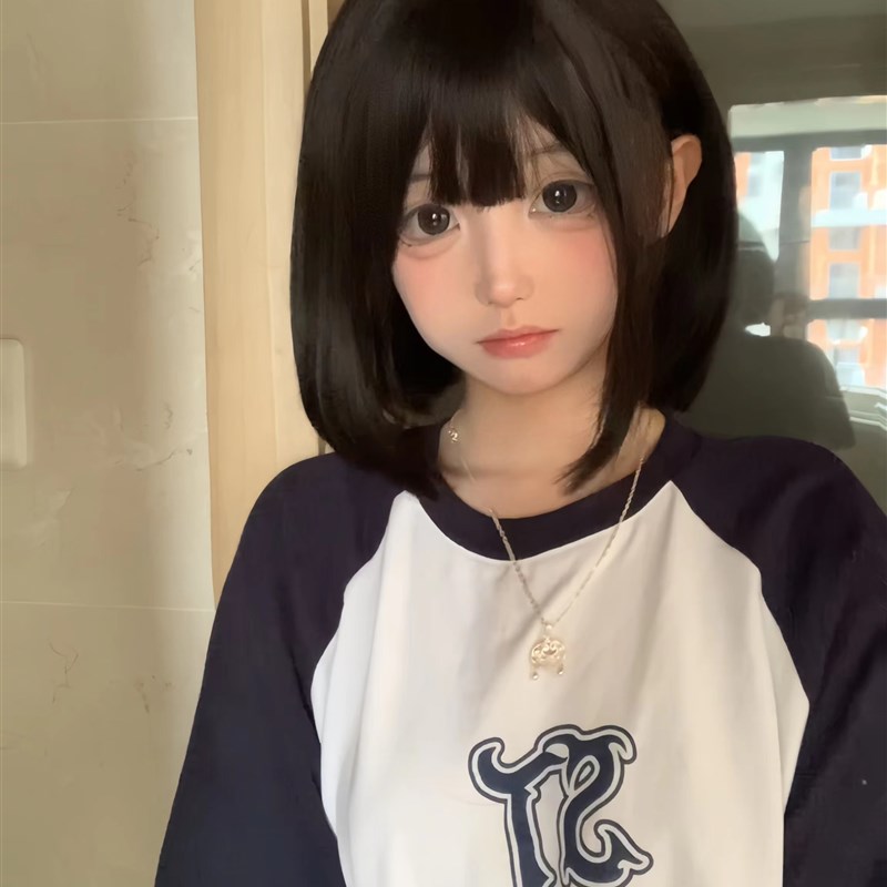 泡泡豆假发女黑棕色短发显白lolita宅妹少萝波波头高颅顶蓬松款