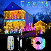 全彩LED户外防水铜线灯串婚礼圣诞节日氛围景区装 饰声控流水彩灯