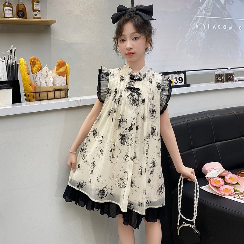 女童夏装连衣裙2024新款儿童洋气女大童新中式水墨画复古夏季裙子