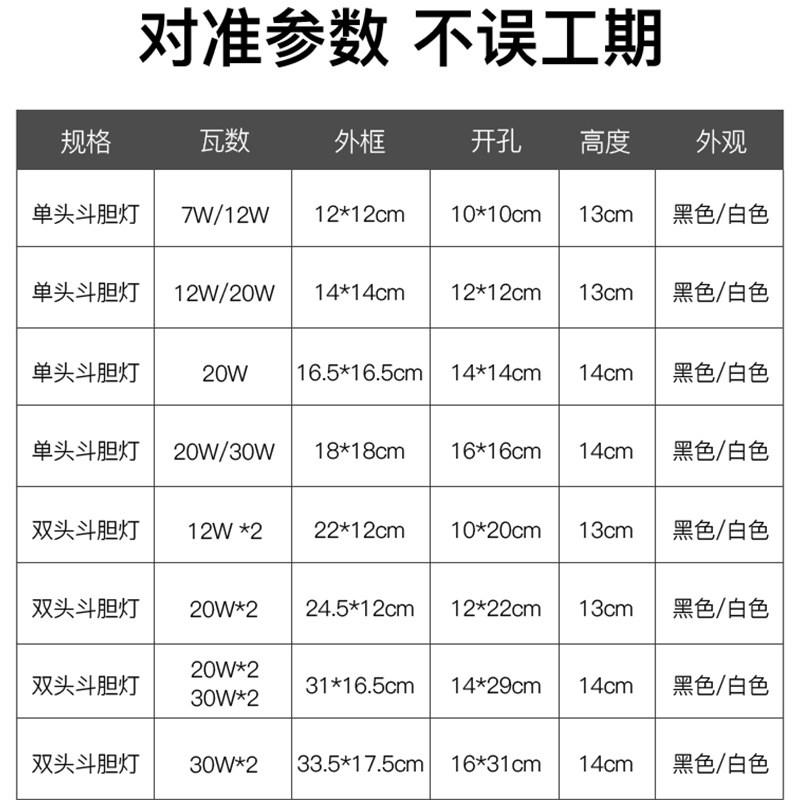 led射灯单头双头斗胆灯嵌入式格栅灯上下左右可调角度商用豆胆灯