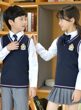 幼儿园园服春秋冬季男女童装学院风校服毛衣背心套装中小学生班服