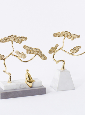 新中式禅意人物迎客松摆件样板房间客厅酒柜玄关办公室书架装饰品