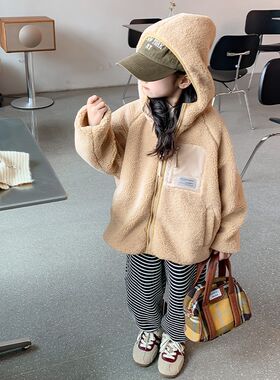 女童外套秋冬款2025新款儿童加厚毛毛衣童装冬装女宝宝羊羔绒上衣