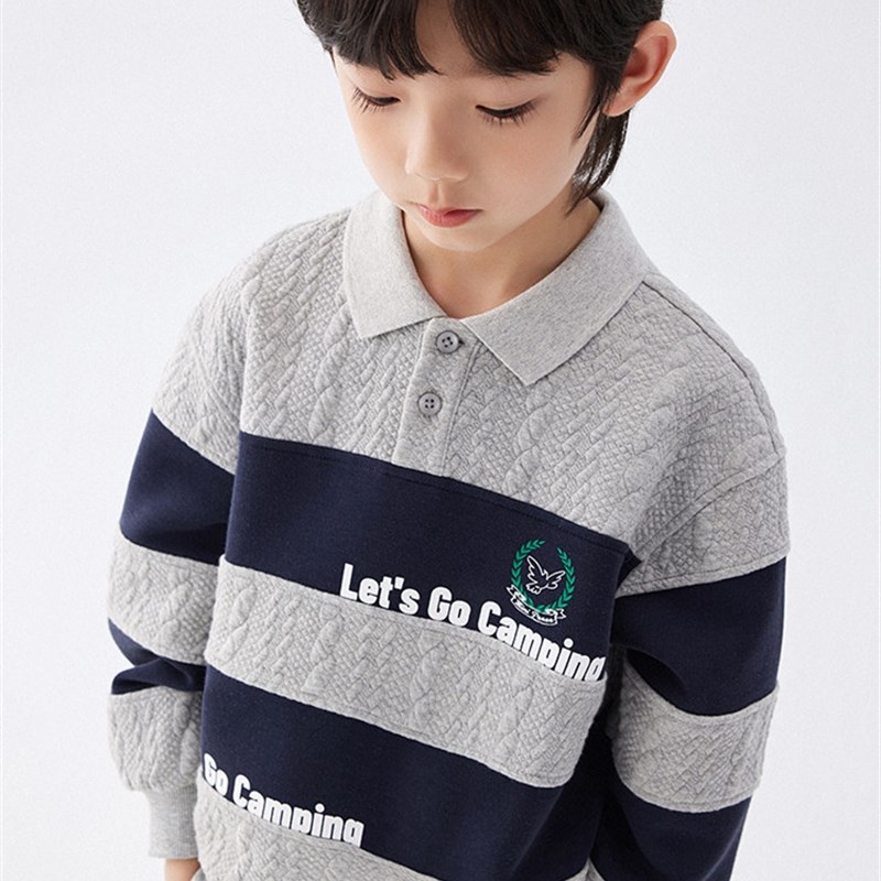 mini小平鸟童装男童卫衣儿童Polo领上衣条纹户外2024春季新品