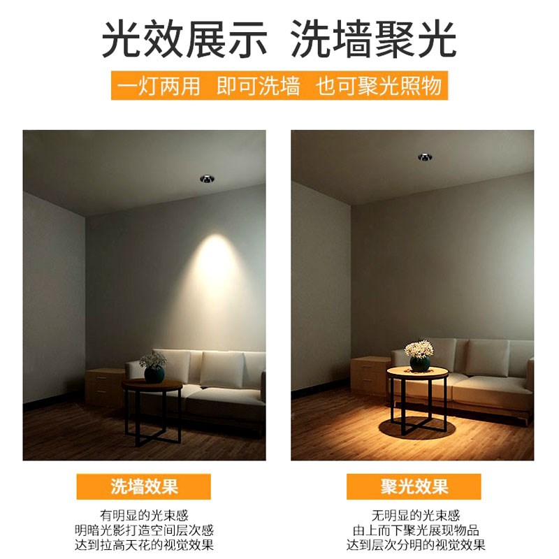 嵌入式窄边led防眩射灯7W10W12W15W客厅洗墙灯开孔9.5 10公分24度
