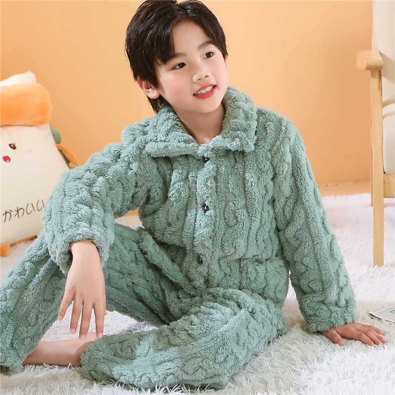 儿童睡衣男童珊瑚绒秋冬款法兰绒加厚冬季男孩大童加绒居家服保暖