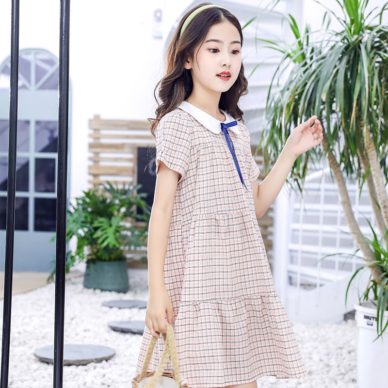 女童连衣裙宽松娃娃领女孩公主裙中大童网红童装新款2022短袖夏装