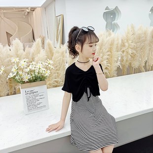 儿童洋气夏季 新款 网红宝宝连衣裙两件套潮 2024夏装 女童吊带裙套装