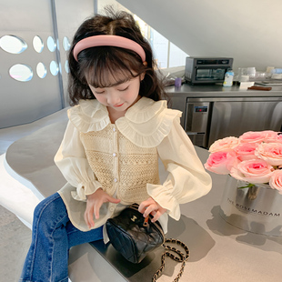 女童衬衫2023春装新款童装儿童衣服洋气春季上衣春秋款假两件衬衣