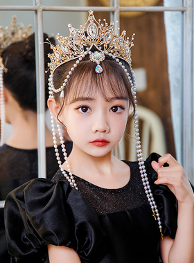 新款女孩公主流苏皇冠项链套装头饰儿童演出王冠发饰生日拍照发冠