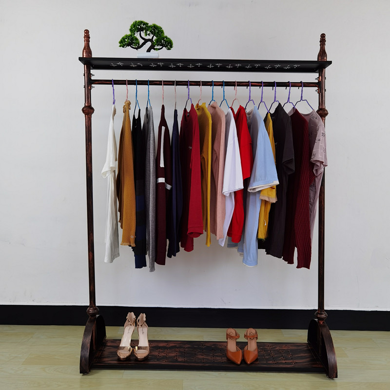 欧式服装店衣架展示架落地式女装店中岛货架陈列架铁艺挂衣服架子