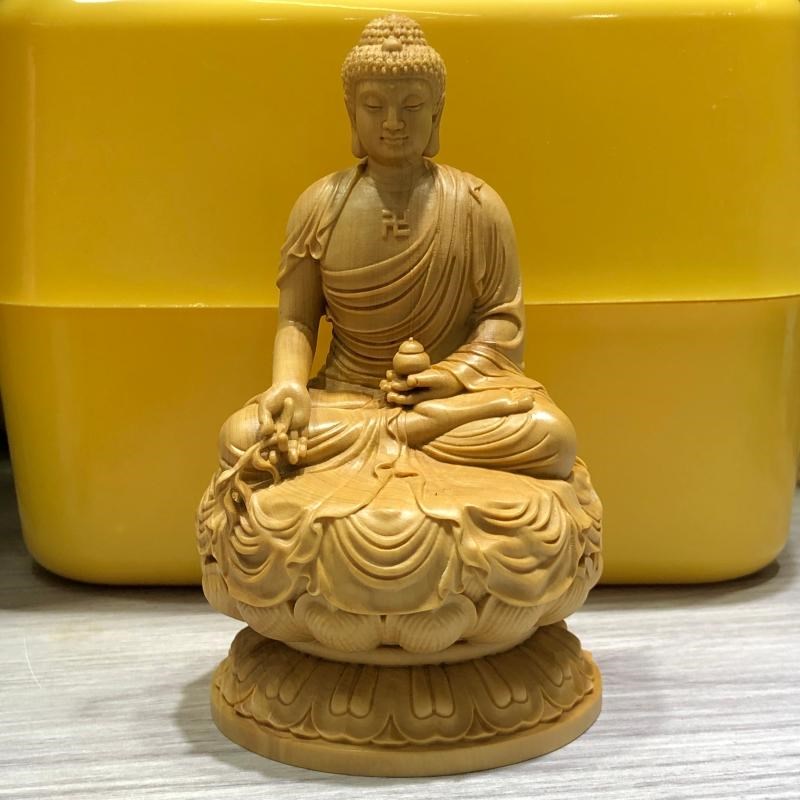 小叶黄杨木雕扶柳药师佛释迦牟尼佛人物佛像摆件家居寺庙供奉饰品