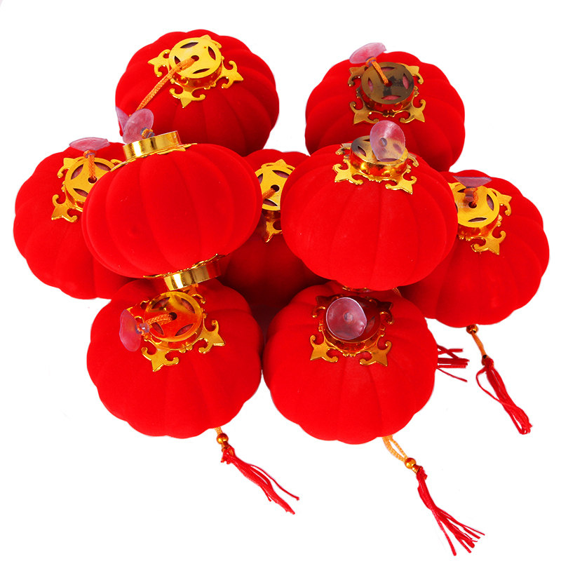 春节装饰用品新年植绒小灯笼挂饰喜庆挂件红灯笼串元旦盆景小吊饰