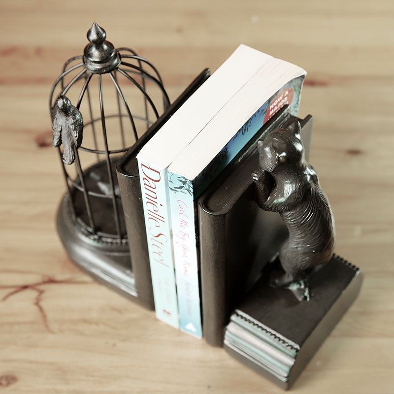 猫与小鸟新款书靠欧式创意摆件家居装饰品书柜书架工艺品书立书挡