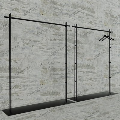 服装店挂衣架加厚钢板底落地式中岛架正挂侧挂实心钢条黑色展示架