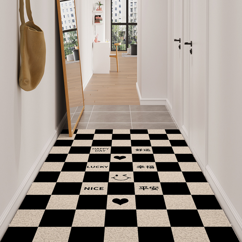 格子入户门地垫门内防滑家用客厅地毯进门蹭土玄关高级感丝圈脚垫