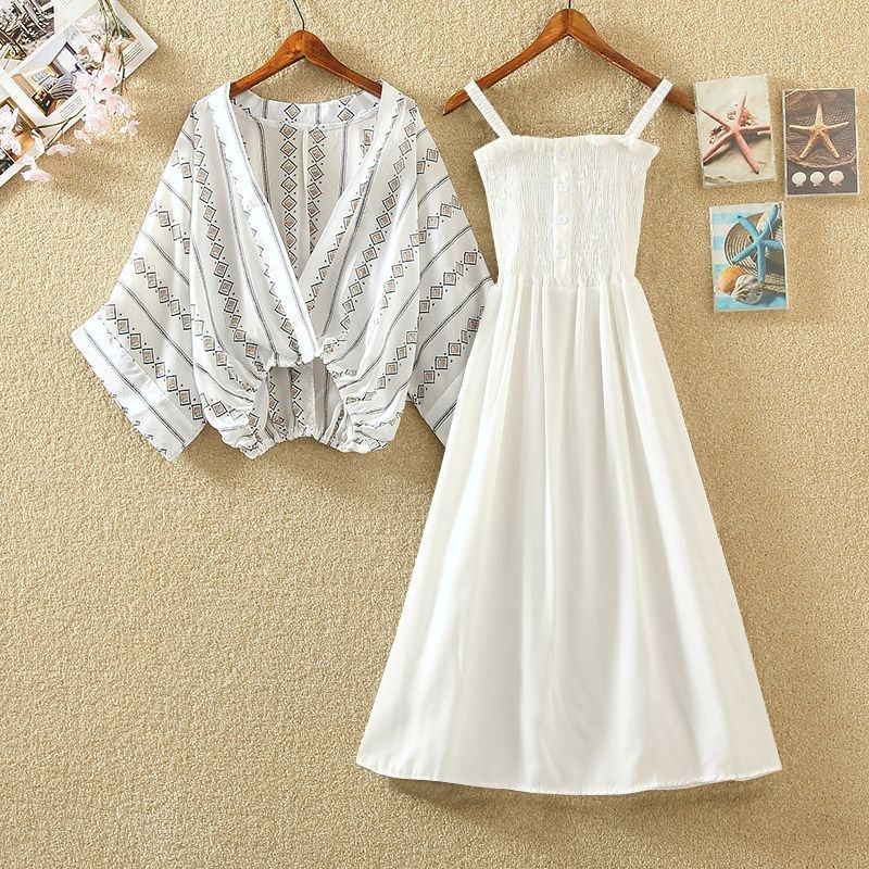 法国小众复古高腰显瘦打底吊带连衣裙两件套女夏装新款学生套装裙,女装/女士精品,时尚套装,淘宝优惠券,粉丝福利购,淘宝优惠卷